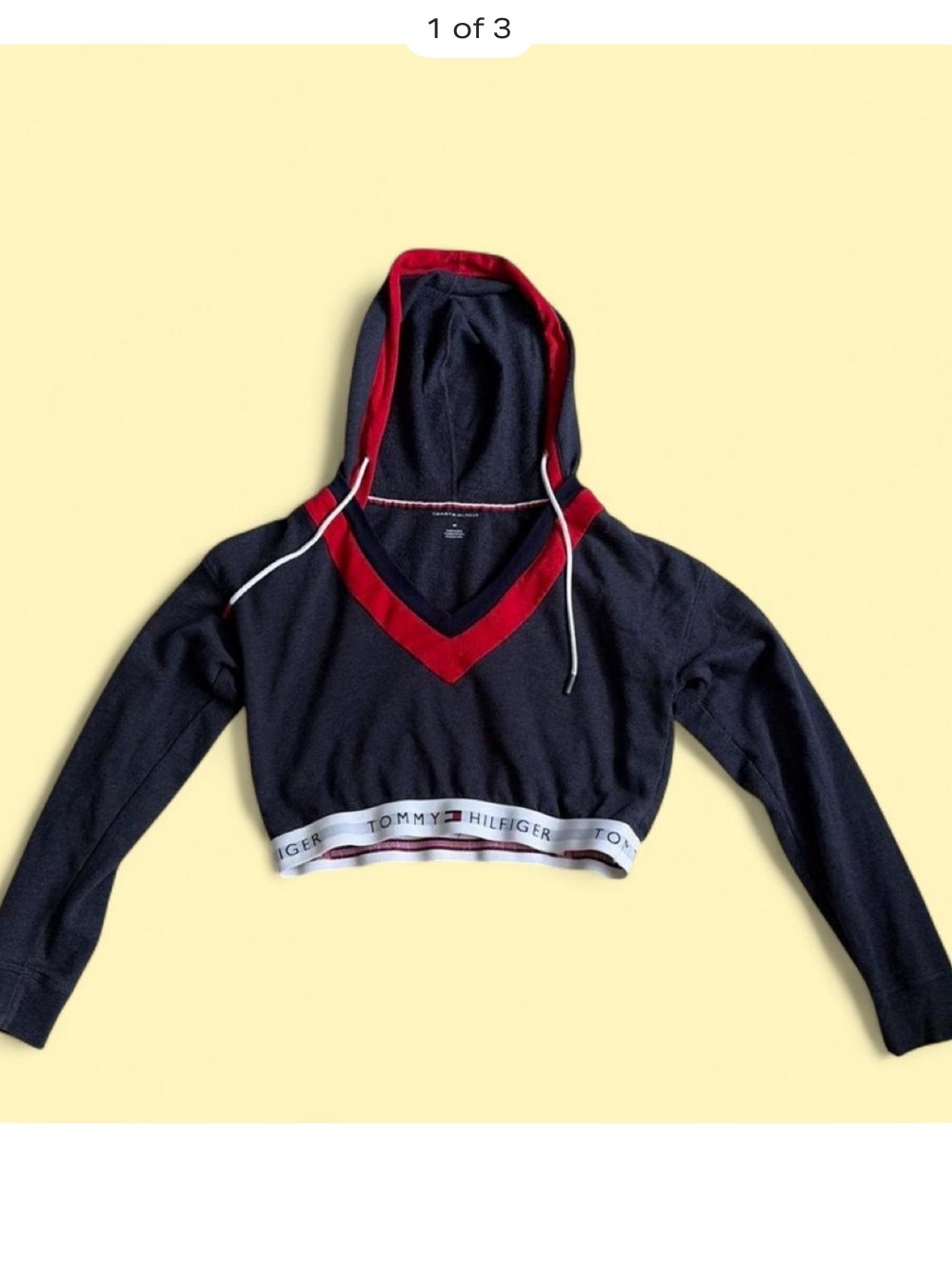 Tommy Hilfiger Navy & Red Cropped Hoodie with Logo Hem